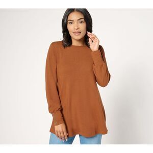 Denim & Co. Women's Top Petite 2XP Essentials Heavenly Jersey Brown A673409